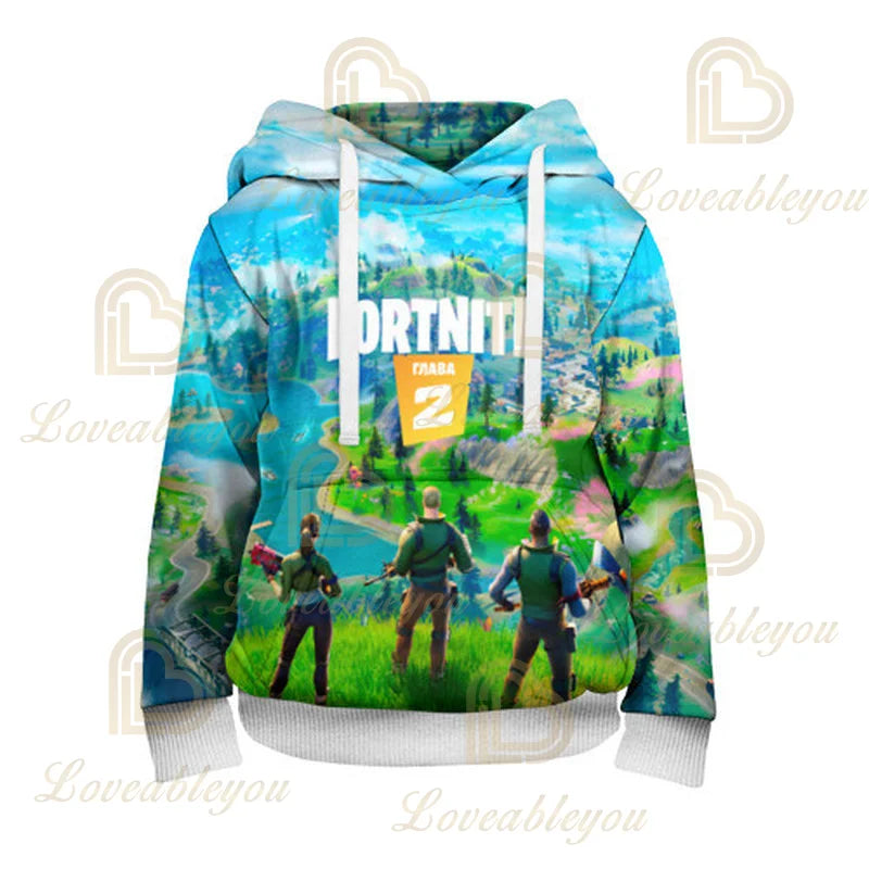 Sweatshirt com capuz Fortnite com impressão 3D, tamanho grande, sweatshirt com capuz, T-shirt para criança, hoodie streetwear da moda, casaco casual