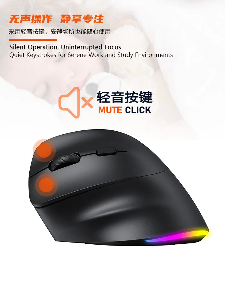 iMice Left Hand Wireless Mouse Bluetooth Ergonomic Mouse, Rechargeable Silent Vertical Mouse, 2400 DPI Bluetooth & 2.4G Wireless Mouse for PC, Laptop & MacBook