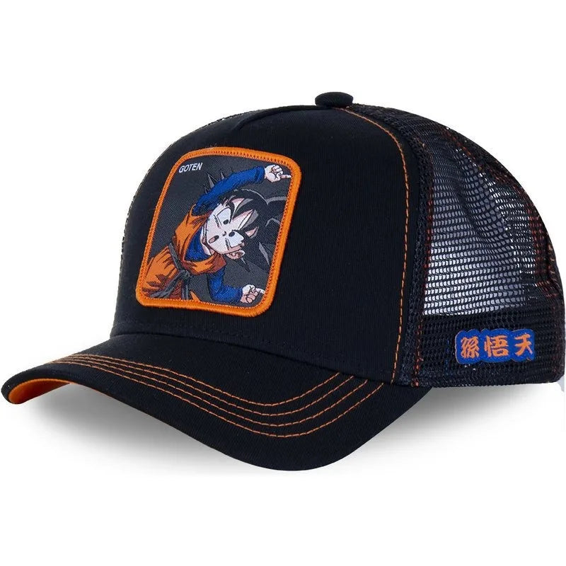 Casquette Dragon Ball Son Goku pour l'été : casquette de voyage à visière, pour homme, brodée, style hip-hop, visière pare-soleil, casquette trucker ajustable en maille
