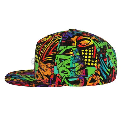 Farverig baseballcap med graffitikunst-print, justerbar snapback-kasket til mænd og kvinder, unisex hiphop-kasketter med flad skygge