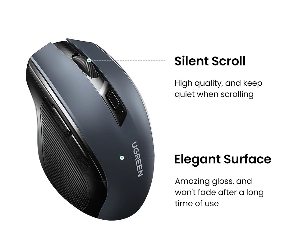 Rato sem fios UGREEN Bluetooth 5.0, ergonómico, 4000 DPI, 6 botões silenciosos, para MacBook, tablet, computadores portáteis, computador PC, rato 2.4G