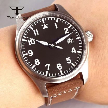 Tandorio 39mm Pilot Men's Diving Automatic Watch AR Sapphire Miyota8215/PT5000 Movt Mechanical Steel Wristwatch 20BAR Green Lume