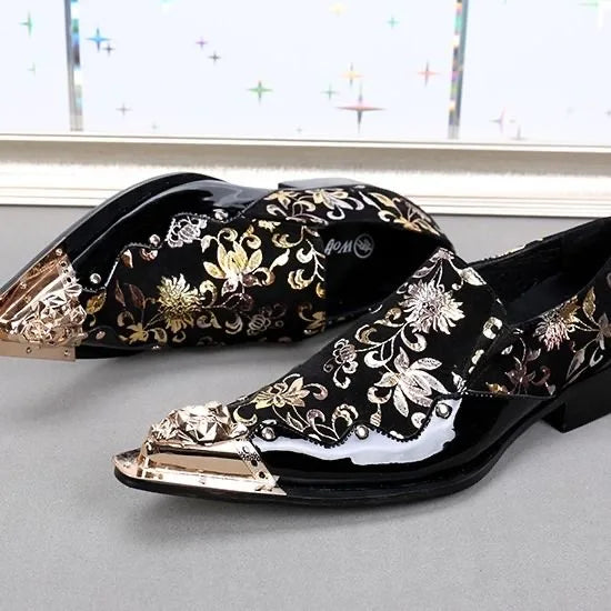Men Luxury White Gold Metal Toe Oxford Elegant Loafers Slip On Dress Shoes Formal Wedding Party PU Leather Shoes Size 38-46