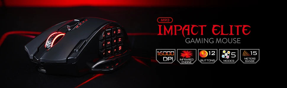 Mouse da gaming Redragon M913 16000 DPI cablato e wireless 2.4Ghz RGB ottico, 16 pulsanti programmabili, mouse nero/bianco