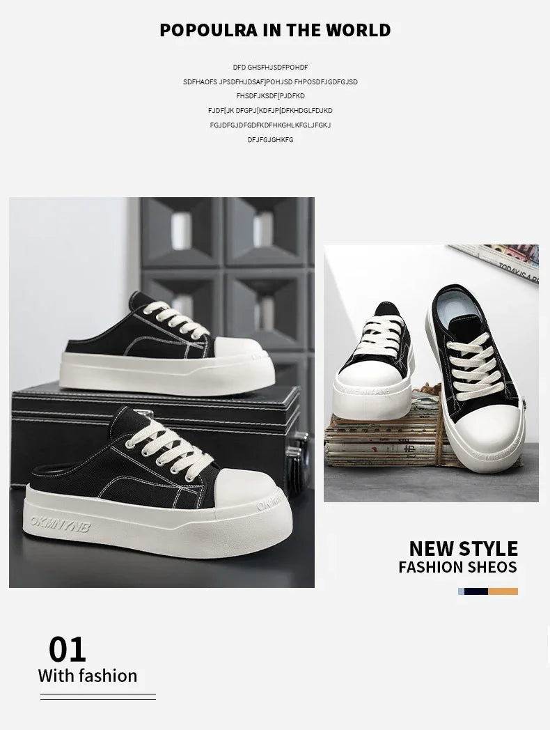 Summer Canvas Sneakers Men Half Shoes Comfortable Breathable Slip-on Shoes Man Mules Street Style Platform Men's Casual Sneakers