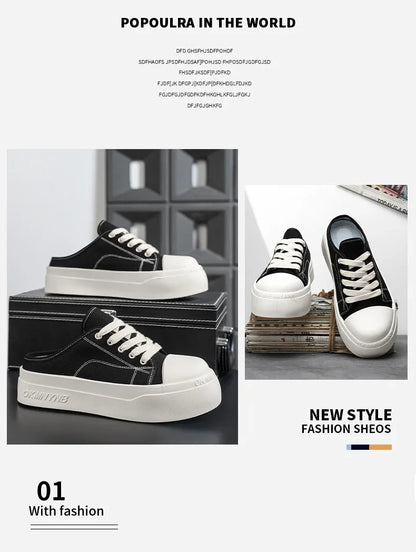 Summer Canvas Sneakers Men Half Shoes Comfortable Breathable Slip-on Shoes Man Mules Street Style Platform Men's Casual Sneakers
