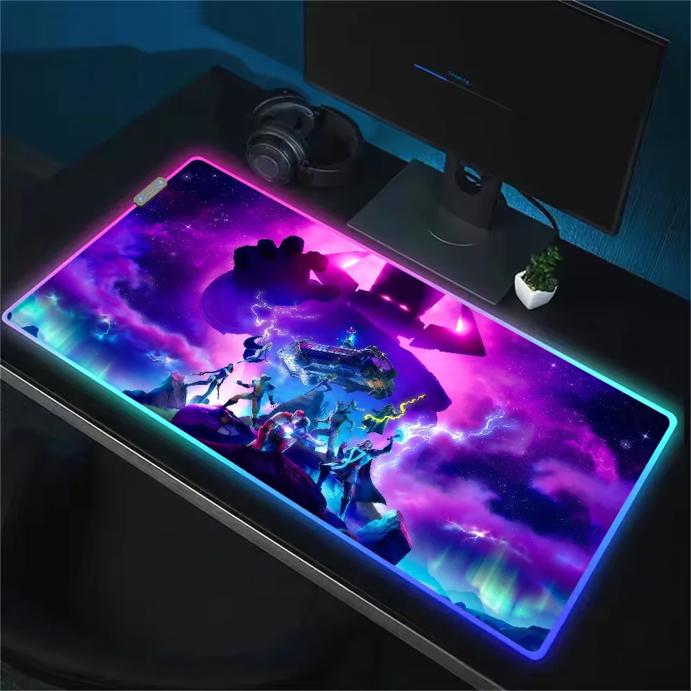 Game F-Fortnite Survival Battle Mouse Pad RGB LED Light Non-Slip Rubber Base Waterproof Office PC Home Desk-Mat USB Large Game