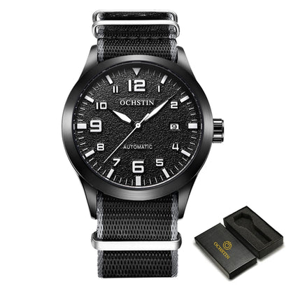 OCHSTIN Man Mechanical Pilot Wrist Watches Luxury Self Wind Leather Mechanic Male Clock Auto Date Relogio Masculino Gift for Men