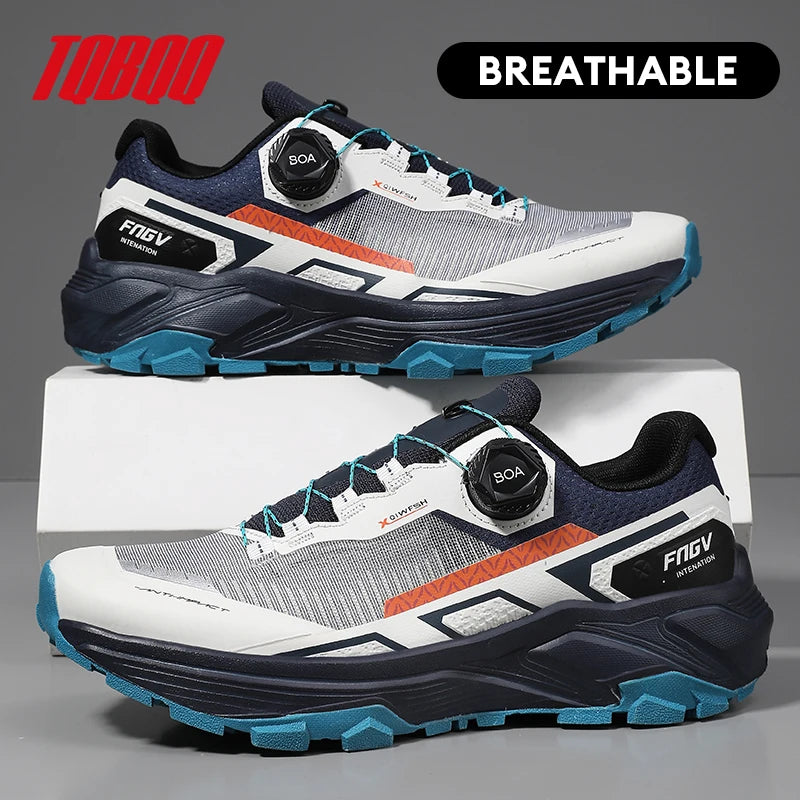 Men's Running Shoes with Rotating Buckle Breathable Mesh Lightweight Sneakers for Men Gym Workout Casual Waterproof Sports Shoes