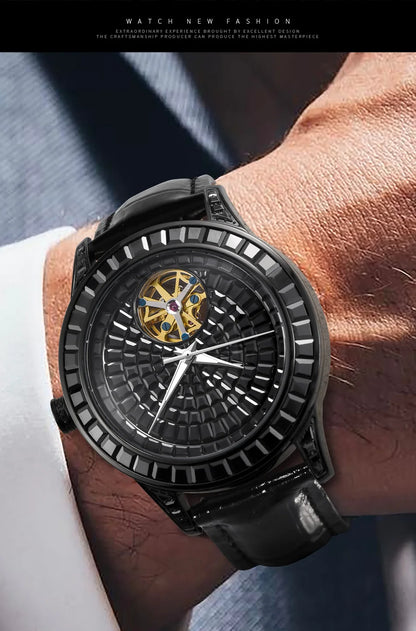 2025 New Haemmer Jacob Diamond Face Tourbillon Mechanical Men's Watch Men's Genuine Leather Glowing Mechanical Watch
