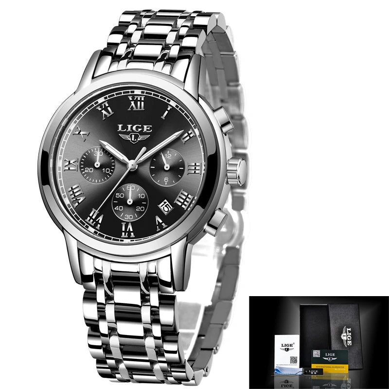 LIGE New Fashion Luxury Women Watch Waterproof Quartz Ladies Watches Business Steel Band Casual Bracelet Date Clock Wristwatches