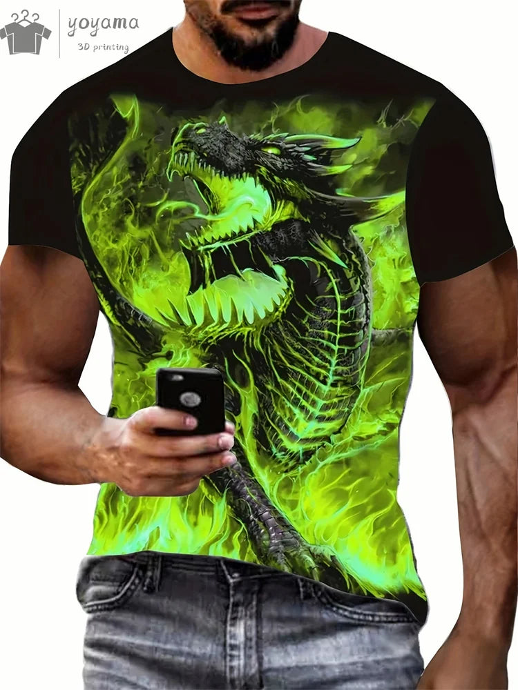 Dragon Print Clothes Men Funny Men's Summer Clothes T shirt Men Short Sleeve Tee Dragon Graphic T shirts Personalized T-shirt