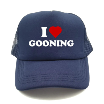 Casquettes de baseball humoristiques « I Love Gooning » – Casquette d'été tendance pour homme en maille, casquette de camionneur humoristique, casquettes unisexes d'extérieur en maille MZ-080