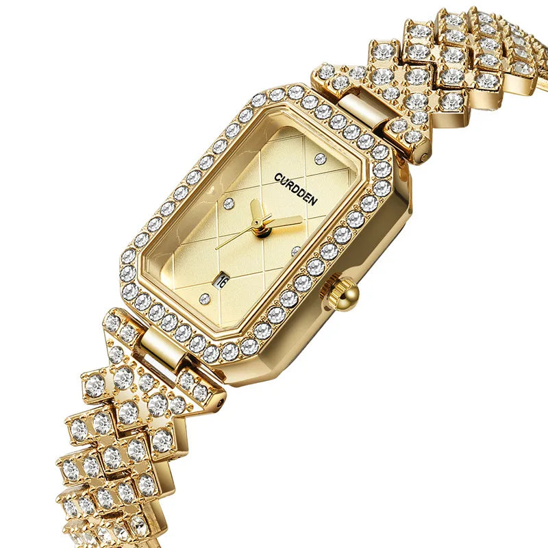 Original CURDDEN Brand Rectangular Watches For Ladiies Fashion Casual Alloy Band Diamond Luxury Quartz Watch Silver Montre Femme