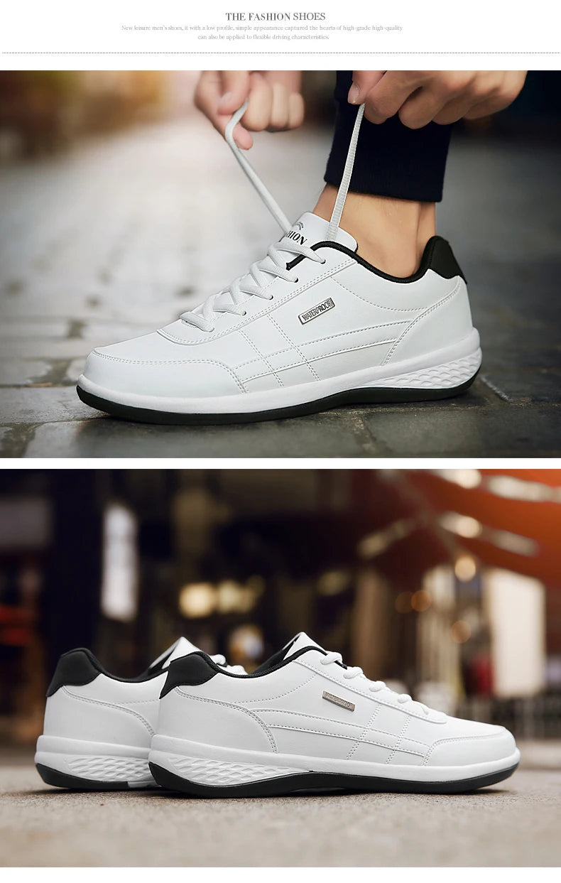 Sapatos para Homem YRZL Primavera Outono Impermeáveis, Ténis de Caminhada em Pele para Lazer e Desporto Masculino, Calçado Antiderrapante para Homem