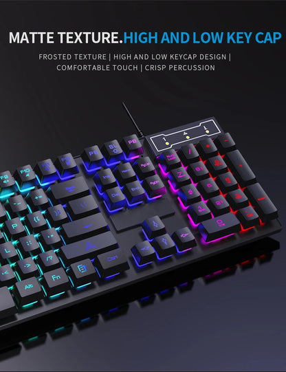 Conjunto de teclado com fios de 104 teclas com retroiluminação RGB e efeito de respiração, teclado gaming ergonómico e rato para computador, portátil, gamer e escritório