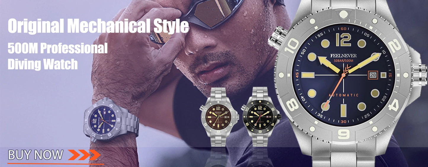 FeelNever Top Brand Luxury Mechanical Watch Profession Casual Sport Stainless Steel Automatic Men's Watches Fashion Wristwatches
