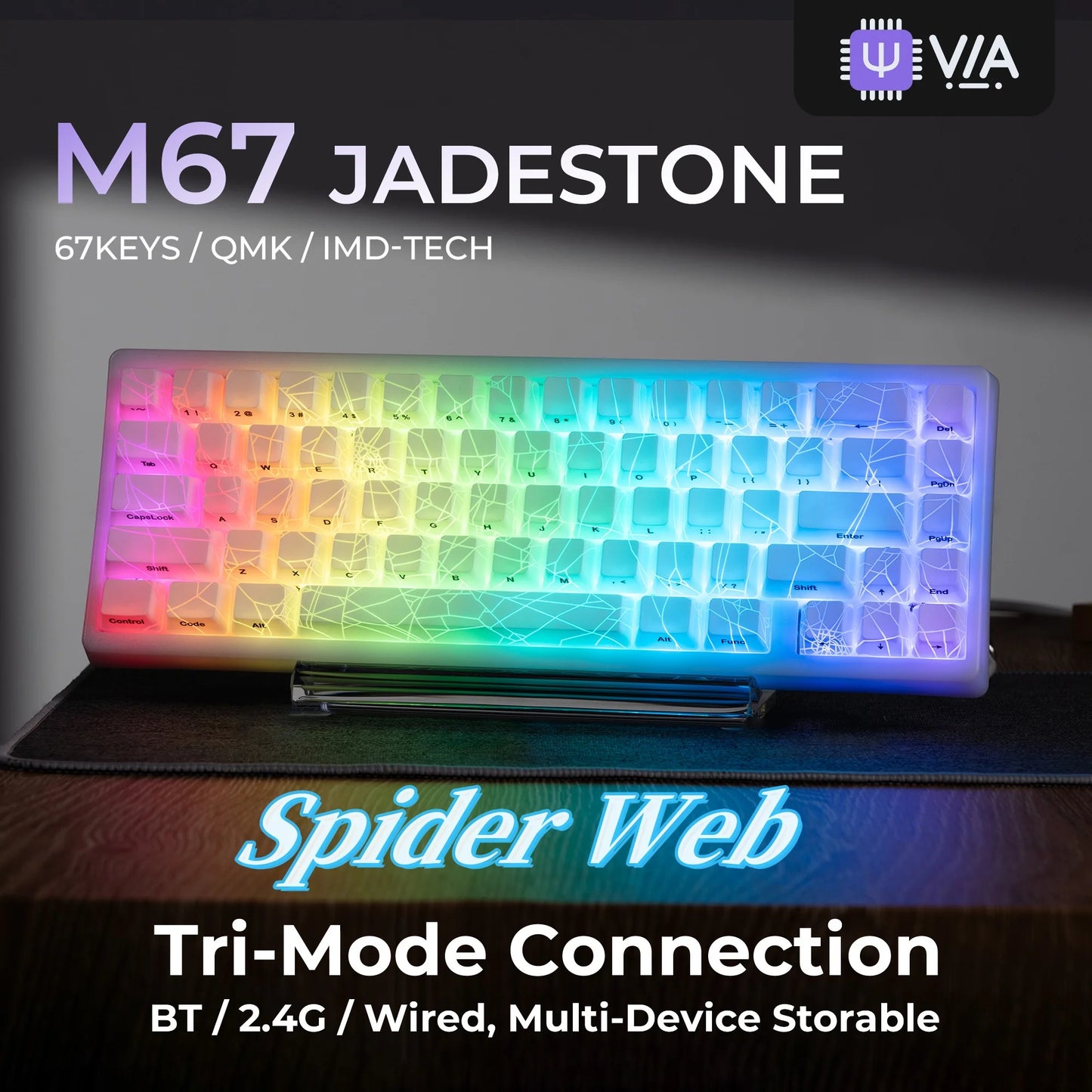 Teclado XVX Spider Web M67 JadeStone com Teclas IMD-Tech, Ligação Tri-Mode e Retroiluminação RGB Personalizada 60%