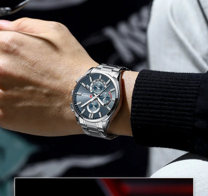 CURREN Men's Stainless Steel Chronograph Watches with Luminous Hands,Triple Sub-Dials Auto Date Fashion Design Quartz Wristwatch