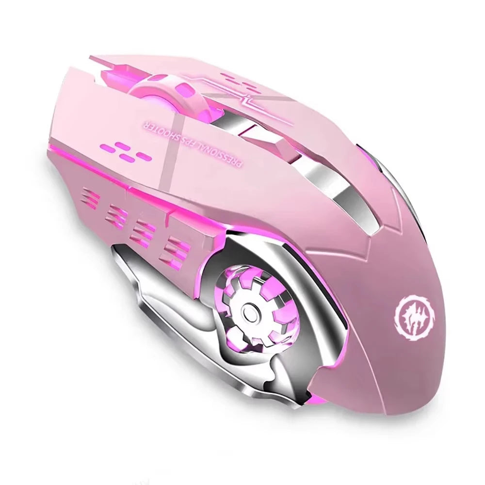 Rato Gaming Mecha Sem Fios Bluetooth 2.4G USB Recarregável Silencioso com Retroiluminação — Rato Ergonómico para Escritório e Acessórios de Jogo
