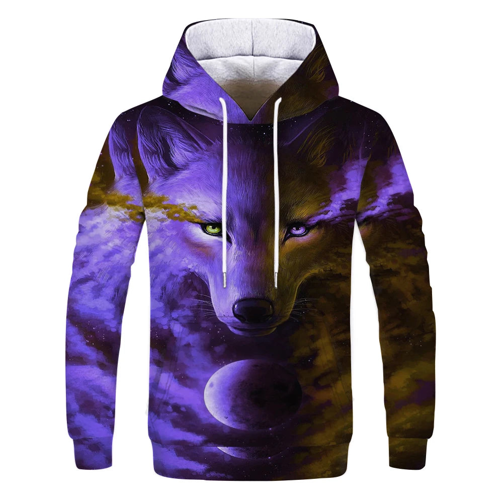 New Fashion Animal 3D Printed Hoodie Men and Women Personalized Design Sweatshirt Snow Double Wolf Harajuku Oversized Hoodie