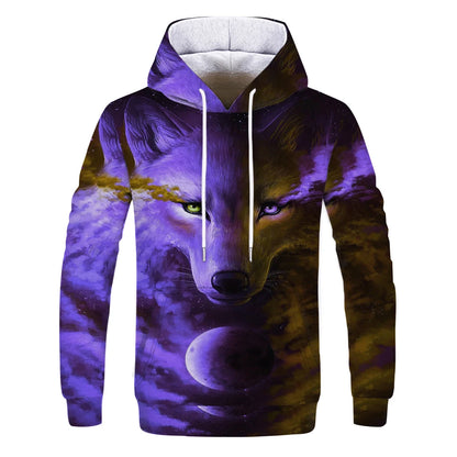 New Fashion Animal 3D Printed Hoodie Men and Women Personalized Design Sweatshirt Snow Double Wolf Harajuku Oversized Hoodie
