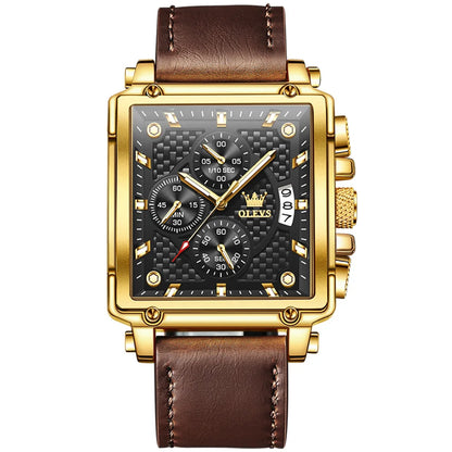 OLEVS Top Brand Men's Watches Luxury Square Quartz Wrist Watch Original Waterproof Luminous Chronograph Watch for Men Relogio