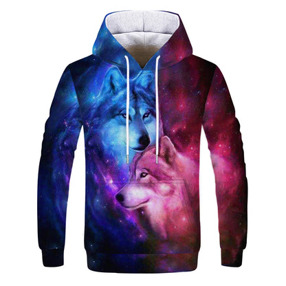 New Fashion Animal 3D Printed Hoodie Men and Women Personalized Design Sweatshirt Snow Double Wolf Harajuku Oversized Hoodie