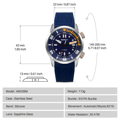BERNY Automatic Professional Diving Watch for Men Super Luminous Scratch-resistant Sapphire Lens Top Mechanical Diver Watches