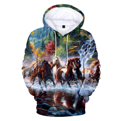 Classic Dolphins tigers wolves galloping horses animal 3D Print Hoodies Long Sleeve Sweatshirts Adult/Child Casual Pullovers