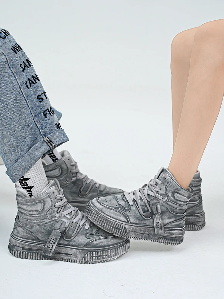Autumn and winter high top men's shoes fashion trend retro gray children's and young men's parent-child shoes work sports and le