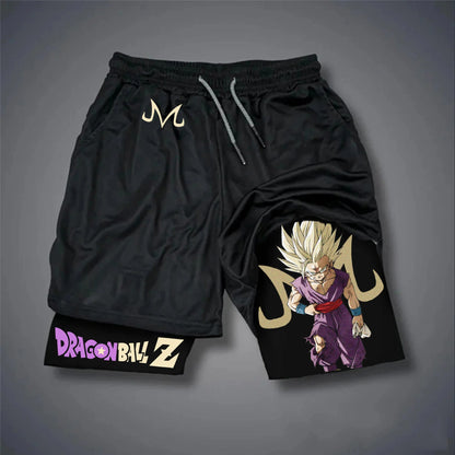 Calções de Desporto Masculinos Americanos Confortáveis de Cinco Pontos, Dupla Camada, Periférico de Anime Dragon Ball GOKU Vegeta, Modelo Mais Recente