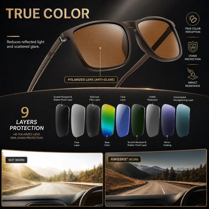 Classic Square Polarized Sunglasses Unisex UV400 Lightweight Shades for Driving Fishing Outdoor Travel