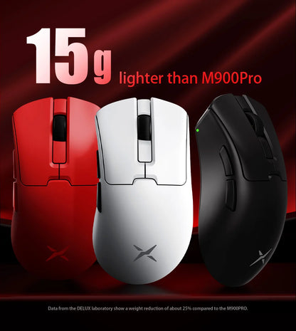 Rato Gaming Sem Fios Delux M900PRO Versão Ultraleve Ergonómico 1K/8K Polling Rate 50g PAW3395 para Destro com Mão Grande PC Gamer