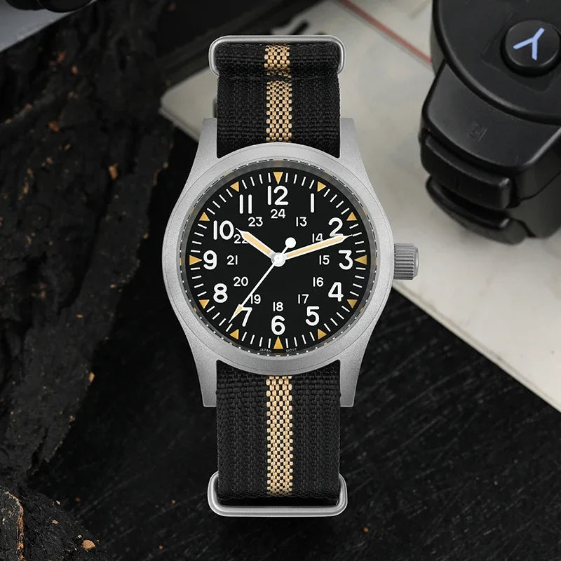 Militado ML05 38mm Military Watch Miyota 2035 Movement Domed Sapphire Crystal C3 Green Luminous 10Bar Waterproof Vintage Watches