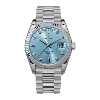 Sugess 36mm Mens of Watch Automatic Dandong Peacock SL3034 Day Movement Sapphire Glass 100m Waterproof Wristwatches MOP Date New
