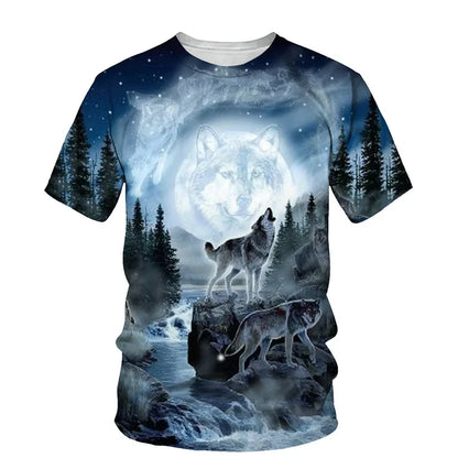 Animal Wolf Pattern 3D Print Men O-Neck Tshirt Fashion Tees Casual Short Sleeve Oversized Y2K Harajuku Unisex Clothing