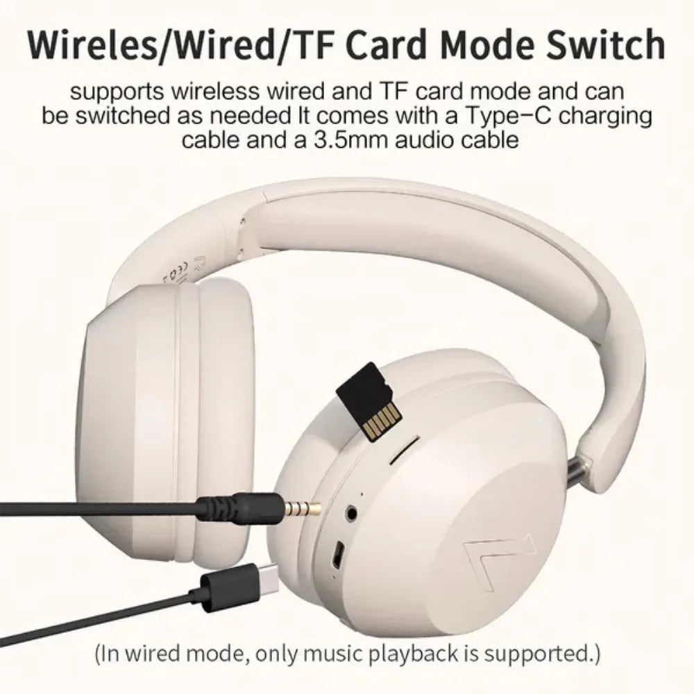Foldable Wireless Bluetooth Headset Over Ear Sports Headphones with Stereo Sound, Noise Reduction, High Power Bluetooth Headphones for Music, Calls & Travel