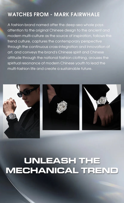 MARK FAIRWHALE Men’s Luxury Automatic Mechanical Watch  46mm Stainless Steel Business Wristwatch