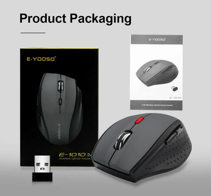E-YOOSO E-1010 Wireless Gaming Mouse 2.4G USB Optical Mouse, 2400 DPI Ergonomic Wireless Gaming Mouse for Laptop, PC & Office