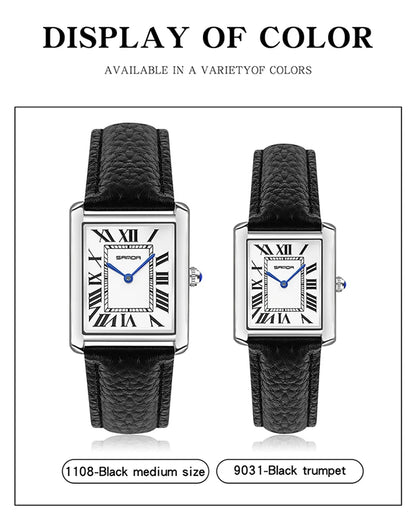 SANDA New Couple Tank Watches Wear Resistant Leather Strap Luxury Square Dial Waterproof Sports Casual Men Women Quartz Watches