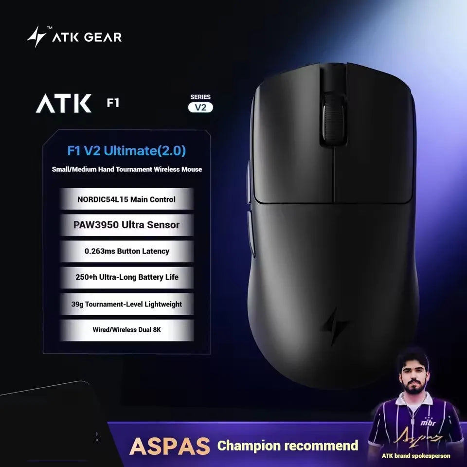 ATK Blazing Sky F1 V2 Ultra Max Wireless Gaming Mouse, Dual-Mode 8K PAW3950 Ultra Lightweight Ergonomic Gaming Mouse