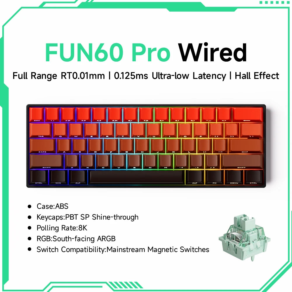 Akko MonsGeek FUN60 mechanische Tastatur mit Magnetschaltern, 60% Gaming-Tastatur, Rapid Trigger 0.01mm, 8K, ARGB, HE/TMR, Custom Keyboard