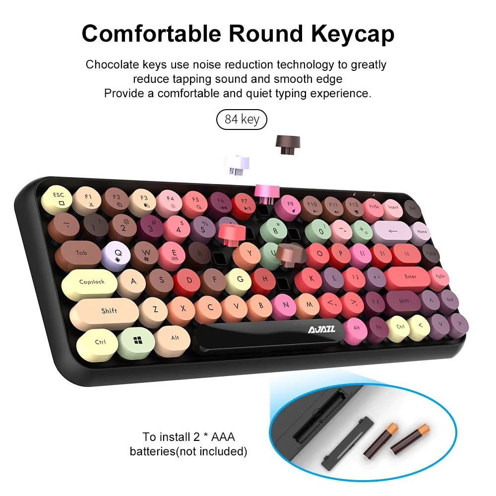 AJAZZ 308i Wireless Bluetooth Keyboard 84 Keys Rechargeable Retro Round Typewriter Keycaps, Portable Mechanical Keyboard