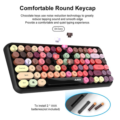 AJAZZ 308i Wireless Bluetooth Keyboard 84 Keys Rechargeable Retro Round Typewriter Keycaps, Portable Mechanical Keyboard