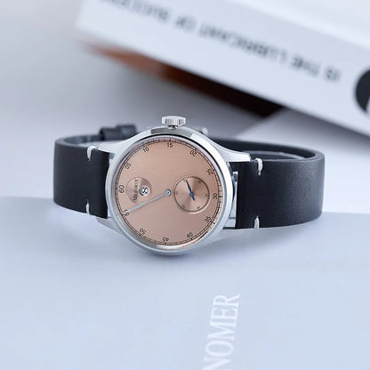 Milifortic Jumping Hour Auto R077 Vintage Small Seconds ST17 Movement Jump Hour Salmon Dial Men Watches