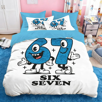 Set copripiumino Cartoon Print Six Seven 67 da 2/3 pezzi, copripiumino e federa per casa, ragazzi e adulti, regalo per ragazzi e ragazze