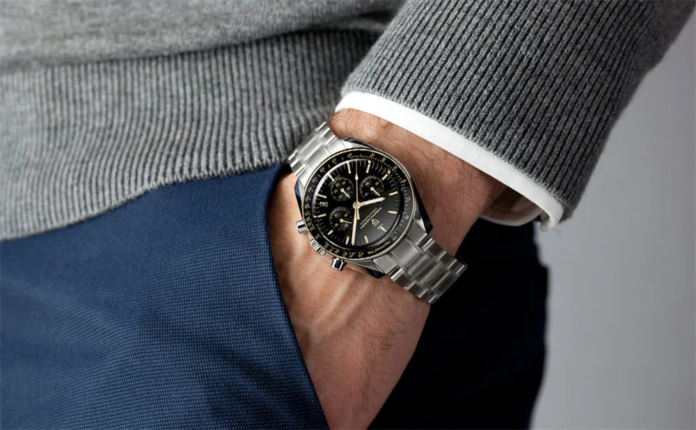 PAGANI DESIGN 2026 New Moon Watch Retro Luxury Quartz Watches For Men Stainless steel Luminous waterproof Sport Chronograph Man