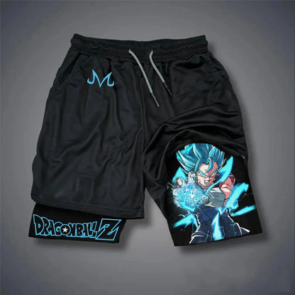 Dragon Ball Z Unisex Casual Anime Streetwear 2-in-1 Shorts Summer Gymnastics Gym Quick Drying Shorts with Drawstring Pocket