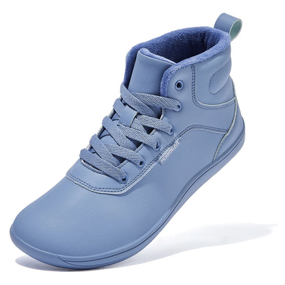 HOBIBEAR Unisex Winter Barefoot Shoes Womens Men Wide Toe Box Faux Fur Lined Ankle Sneakers Artificial Leather Lace Up Shoes